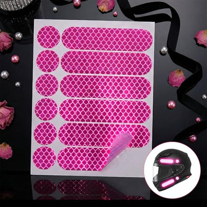 12PCS Pink Reflective Helmet Tape, Pink Reflective Motorcycle Helmet Decals Night Visibility Reflectiv Safety Decals Motorcycle Helmets Stickers for Motorcycles Scooters Bike Helmets