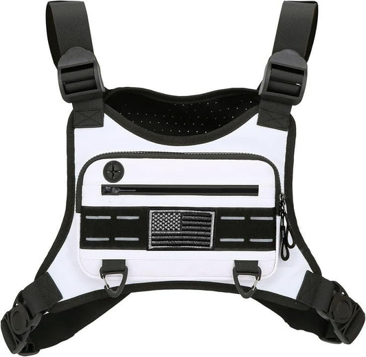 Sports Chest Bag For Men Women, Running Vest Bag With Built,Phone Holder For Workouts&Ski&Cycling&Hiking,Motorcycle Accessories - color: White