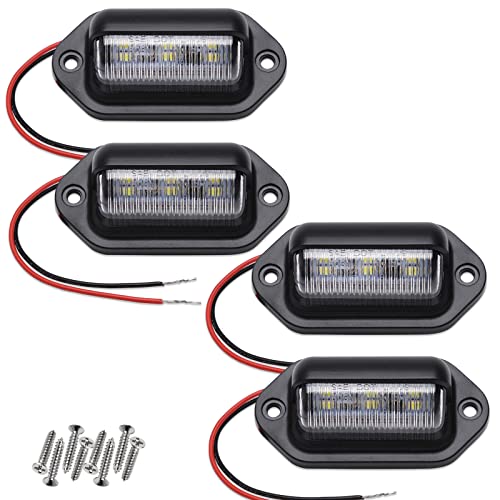 4PCS Xenon White LED License Plate Light, 12V-24V DC Waterproof 6-SMD License Plate Lamp Taillight, For Truck SUV Trailer Van RV Boats as Step Courtesy Light, Dome/Cargo Lights or Under Hood Light - color: White, size: 4pcs LED license plate light