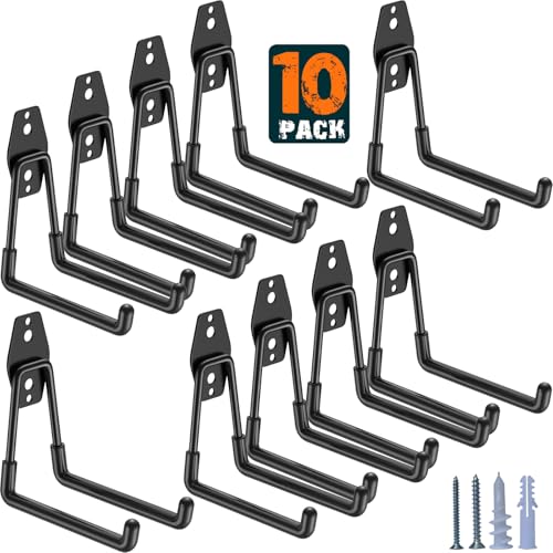 HUPBIPY Heavy Duty Garage Hooks 10 Pack, 5.1 inch Medium U Shaped Hanger, Wall Mounted Storage System, Power and Garden Tool Organizer, for Hanging Ladders, Hose, Bulk Items and More - color: Black 10Pack