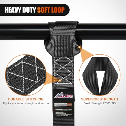 Nilight Soft Loop 1.7”×17" Motorcycle Tie Down Straps Heavy Duty 12000Lbs Max Break Strength for Securing ATV UTV Kayak Moving Cargo (8PK-Black) - color: Black