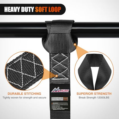 Nilight Soft Loop 1.7”×17" Motorcycle Tie Down Straps Heavy Duty 12000Lbs Max Break Strength for Securing ATV UTV Kayak Moving Cargo (8PK-Black) - color: Black