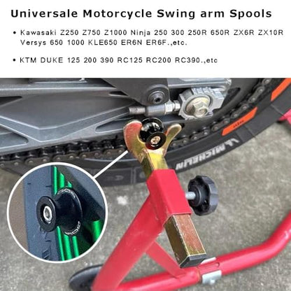 FREAXLL 10MM M10x1.25 Swingarm Spools Sliders Stand Universal Black for Ninja 250 400 650R Z750 Z1000SX CFMOTO 450NK 450SS 450SR 450MT 800MT DUKE 125 390 RC125 RC390 - color: Aluminum black