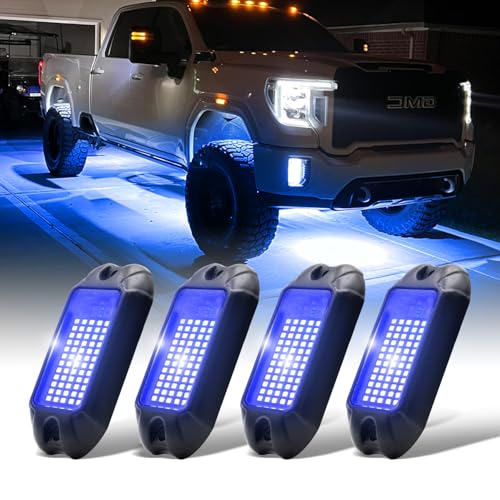Nicoko 4Pods Pure Blue LED Rock Lights 72w high Power Rock Lights Neon Underglow Light for Car Trucks ATV UTV SUV Boat Underbody Glow Trail Rig Light IP68 Waterproof - size: Pure blue rock lights - 4 pack