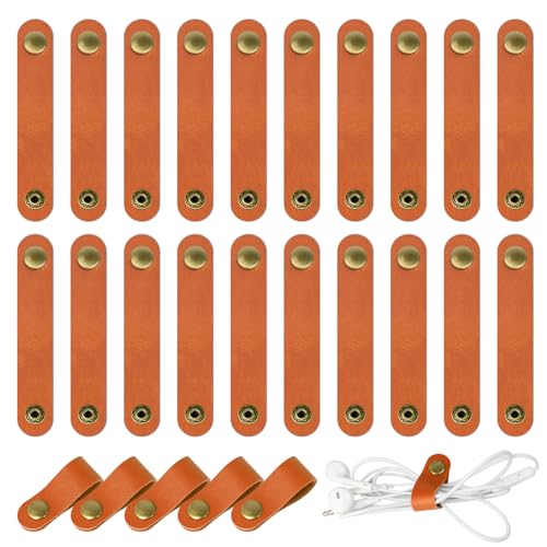 20 Pcs Leather Cord Organizer - Brown Leather Cord Ties for Charging Cords, Reusable Charging Cable Organizers - color: Brown
