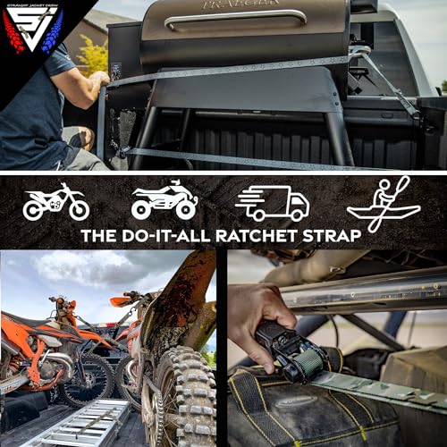 Ratchet Tie Down Straps (4 Pack) - 1,823lb Max Break Strength incl. (4) Heavy Duty 1" x 15' Rachet Tie Downs with Hooks & Handles Best for Moving Securing Cargo by Straight Jacket Crew (Black Camo) - color: Black Camo, size: 1" x 15'