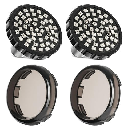 PBYMT Upgrade 2" Motorcycle Rear Turn Signals with Smoked Lens Covers 1157 LED Running Lights Compatible With Harley Davidson Touring Dyna Softail Sportster Street Glide Road Glide Iron 883