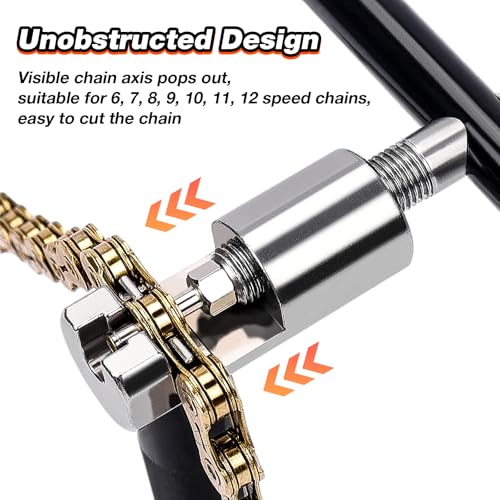 Bike Chain Tool for 6-12 Speed Chains, Chain Breaker with Storage Base, HRC47/49 Hardened Steel, Extended Handle, Spare Pin & Chain Hook for Road and Mountain Bikes