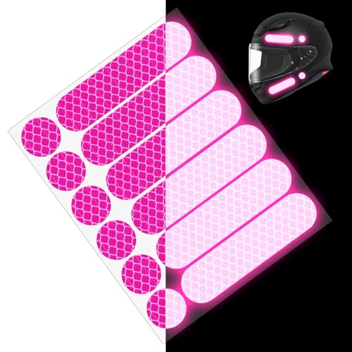 12PCS Pink Reflective Helmet Tape, Pink Reflective Motorcycle Helmet Decals Night Visibility Reflectiv Safety Decals Motorcycle Helmets Stickers for Motorcycles Scooters Bike Helmets