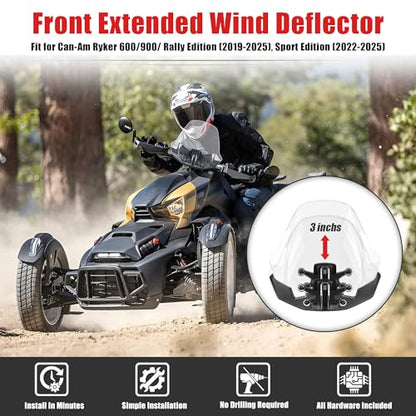 Goldfire Windshield Extension Front Extended Wind Deflector Adjustable Airflow Windscreen for Can-Am Ryker 600/900/ Rally Edition (2019-2025) & Sport Edition (2022-2025), Replace OEM #219401023