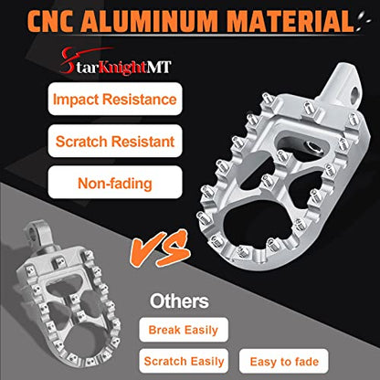 StarknightMT CNC Wide Fat Footpegs 360° Roating MX Foot Pegs Chopper Bobber Style Compatible with Harley Dyna Fatboy Sportster Iron 883 (Silver) - color: Silver