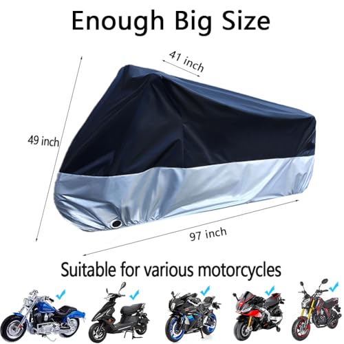 Motorcycle Covers, Motorbike Cover with Lock-Holes Motorcycles Vehicle Cover Fits Up to 97" Motorcycles Vehicle - 2XL Size