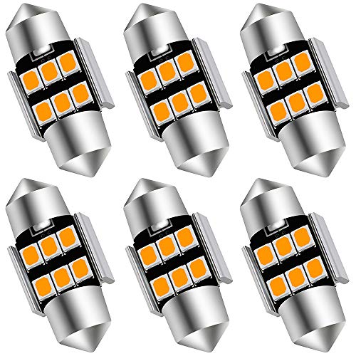 AUXLIGHT 6614 6641 6612F 6615 F30-WHP TS-14V1CP 29MM 1.14”Festoon LED Interior Light Bulbs Amber Yellow, Super Bright 6SMD Chips for Car SUV Truck Sunvisor Vanity Mirror Lights (Pack of 6) - color: Amber Yellow, size: 29MM