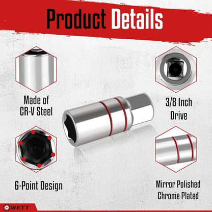 WETT 12Pcs Spark Plug Socket Set, 3/8" Drive Ratchet Handle with Mirror Polished Sockets, Spark Plug Gapper, Universal Joint and Extension Bar, Spark Plug Removal Tool with Rubber Retaining Ring