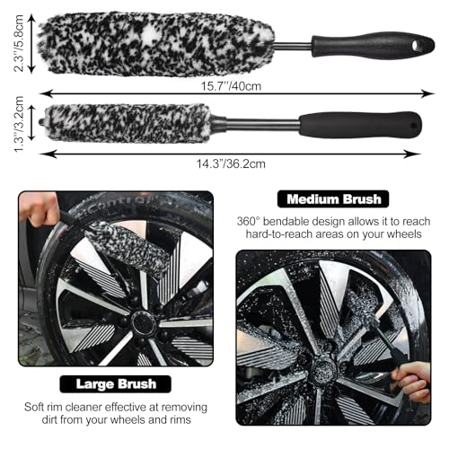 12Pcs Wheel Brush Kit for Cleaning Wheel and Tire, Wheel and Rim Brush, Car Detailing Brushes, Tire Brush, Bendable & Durable Car Wheel Rim Cleaner Brush Set,Car Detailing Cleaning Brush Supplies Kit - color: Black