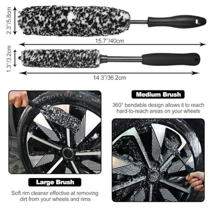 12Pcs Wheel Brush Kit for Cleaning Wheel and Tire, Wheel and Rim Brush, Car Detailing Brushes, Tire Brush, Bendable & Durable Car Wheel Rim Cleaner Brush Set,Car Detailing Cleaning Brush Supplies Kit - color: Black