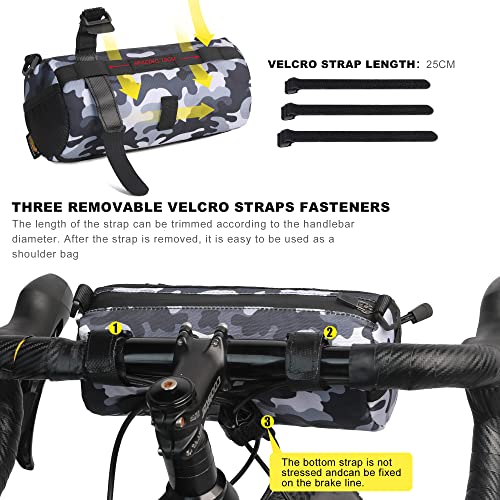 Rhinowalk Bike Handlebar Bag, Bicycle Front Bag Shoulder Bag Storage Bag with Shoulder Strap for Road Mountain Bike Cycling Travel - color: Camouflage Grey