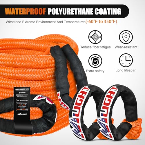 Nilight Kinetic Recovery Tow Rope Kit with 2 Soft Shackle 1-1/8inx30ft Heavy Duty Offroad Tow Rope Snatch Strap Towing Strap kit 48,000LBS for UTV ATV SUV Truck Car Jeep Tractor - color: 1/8inx30ft Rope+ 2 Pcs Soft Shackle