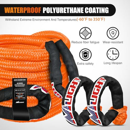 Nilight Kinetic Recovery Tow Rope Kit with 2 Soft Shackle 1-1/8inx30ft Heavy Duty Offroad Tow Rope Snatch Strap Towing Strap kit 48,000LBS for UTV ATV SUV Truck Car Jeep Tractor - color: 1/8inx30ft Rope+ 2 Pcs Soft Shackle