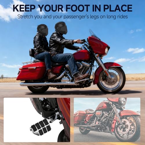 10MM Motorcycle Highway Pegs, Passenger Footpegs Male Mount Aluminum Foot Rest Pedal Compatible with Harley Touring Street Glide Road King Road Electra Glide Sportster Dyna Softail (Chrome) - color: 3#Chrome