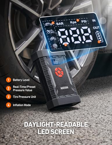 AstroAl A30 Jump Starter with Air Compressor, 4000A &150PSI Portable Car Battery Jump Starter (10.0 Gas/8.0LDiesel) with Tire Inflator, 12V Battery Charger, 18W Quick Charge, Jumper Cables, Lights - color: A30-Red