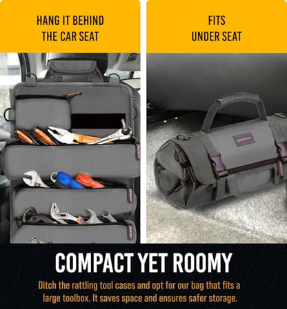 CRAFT911 Durable Tool Bag Organizers w/Detachable 6 Tool Pouches - Small | Compact & Lightweight Tool Roll Up Organizer for Electrician, Mechanic, Hobbyist - color: Gray