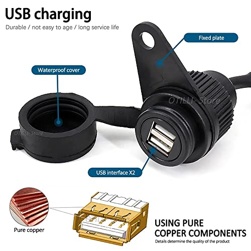 New Motorcycle 12V DV Double USB Charger Adapter for Yamaha Tracer MT-07 MT-09 SP FZ-09 FZ-07 Tracer XSR 700 900 Cigarette Lighter, black
