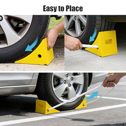 Yescom PU Wheel Chocks for Wheel 24" - 32" with 5ft Rope, 33,000 lbs Heavy Duty Capacity, Lightweight Car Chocks for Travel Trailers, RV, SUV, Truck, Camper - Anti-Slip Tread, Easy to Use & Odorless - size: for Wheel 24" - 32", 2Pack