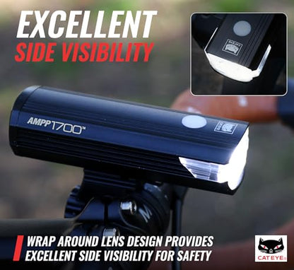 CATEYE AMPP USB Rechargeable Bike Light – High Visibility Super Bright OptiCube™ Headlight for Commuters, Road Cyclists & Mountain Bikers, Day & Night Riding Modes, IPX4 Waterproof, Tough & Durable - style: Ampp1700