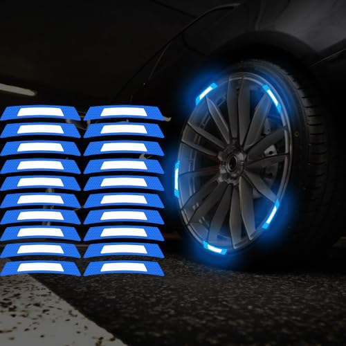 20PCS Strong Reflective Car Wheel Hub Stickers for Cars Helmet Night Safety Warning Reflective Stripe Decals Auto Truck Motorcycle Bicycle Wheels Rim Reflective Stickers (Blue) - color: Blue
