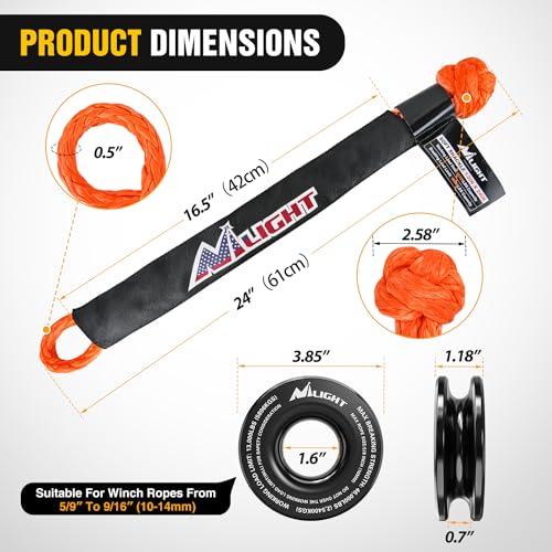 Nilight Synthetic Soft Shackle & Recovery Ring Kit 1/2inch x 24inch Soft Shackle (56,000 LBS Breaking Strength) with Snatch Ring (46,000 LBS MBS) for 4x4 Truck SUV ATV Off Road, 2 Years Warranty - color: 1Pc Shackles Orange + Snatch Ring