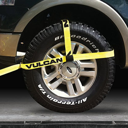 VULCAN Car Tie Down Kit - Adjustable Loop - Snap Hooks - Classic Yellow - Complete Kit Includes 4 Straps and 4 Ratchets - size: Classic Yellow
