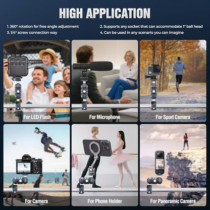 Sport Camera Holder with 1/4" Thread Ball Adapter, Install 22-32mm Diameter Round Bars, 25mm Ball, Aluminum, U-Bolt Base for ATV/Scooter Handlebar (KCB-2) - color: KCB-2 Suitable for 0.85“ to 1.14” rails