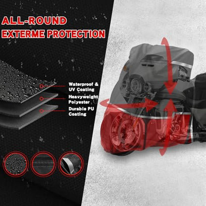 420D Motorcycle Cover for Trike Models Freewheeler, Tri Glide Ultra and CVO Version, All Weather Outdoor Protection, Tear-Resistant Heavy Duty Waterproof Trike Cover for Snow Rain Wind Dust Protection - size: Trike