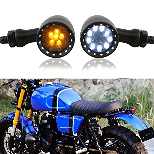 Rich Choices 2pcs Black 15 LED Motorcycle Stop Brake Running Turn Signal Indicator Amber Lights Compatible with Street Bike Chopper dirt bike scooter Cafe Racer (Black-Amber&White) - color: Black-Amber&White