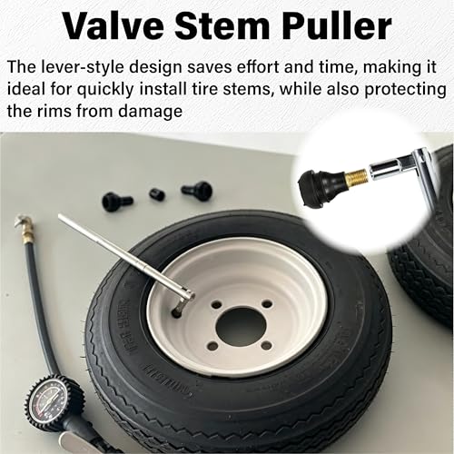 ecocstm Valve Stem Puller Installer Tool, Tire Valve Stem Removal Tool, 6 PCS TR412 Snap-in Tire Valve Stems with 6 PCS Valve Cores, 4 Way Valve Core Remover and Single Head Valve Core Tool (15 PCS)