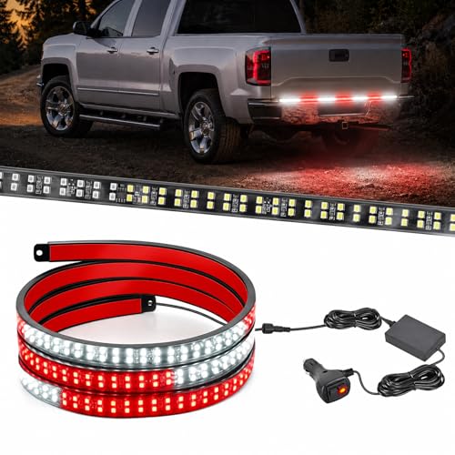 Nilight 60 Inch Truck Tailgate Strobe Light Strip Tail Emergency Bar Rear Window Warning Lamp Ultra-Bright Double Row 360 LED for Pickup Trailers Construction Vehicles Car SUV, Red White - color: 60" Tailgte Strobe Red White