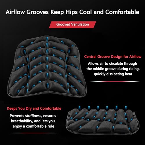 Motorcycle Seat Cushion for Honda Interstate 2010 2011 2012 2013 2014, Breathable Shock Absorption Pad with Non-Slip Particles & Hook, Airflow Grooves for Cooling, Butt Protection