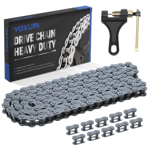 YOXUFA 420 Motorcycle Chain 132 Links for Pit Dirt Bike 50cc 70 90 110 125cc SSR TaoTao Coolster Apollo Baja Kazuma ATV 212cc Mini Bike Go Kart 4 Wheeler Quad Powersports Parts W/Chain Breaker - size: 132L, style: 420 Chain