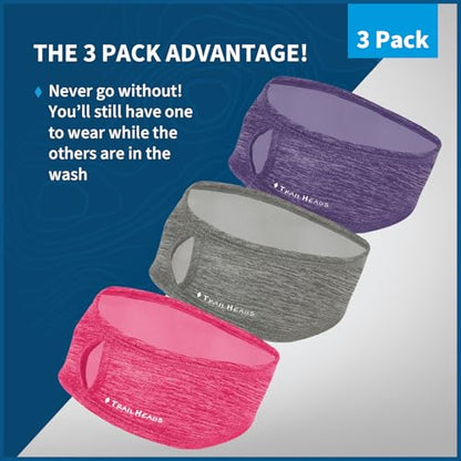 TrailHeads Womens Ponytail Headband - Moisture Wicking Hair Headband for Running, Winter, Workout - Athletic Headband Women - color: heather pink-grey-purple
