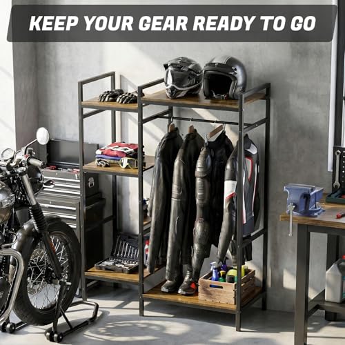 TONGMO Motorcycle Gear Rack, Heavy Duty Helmet Stand, Large Motorcycle Gear Storage Rack for Helmet, Jacket, Boots & Riding Accessories