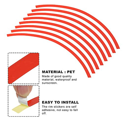 X AUTOHAUX 16pcs Fit 17" Wheel Motorcycle Car Bike Wheel Rim Sticker Strips Reflective Stripe Tape Reflector Red - color: Red
