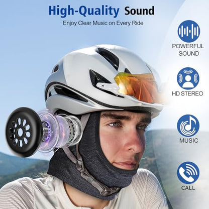 MUSICOZY Bluetooth 5.4 Balaclava Headphones for Cycling Motorcycle Running, Breathable Helmet Liner Cap with Built-in Ultra-Thin Speakers, Wireless Sports Face Mask for Outdoor Riding Travel Black