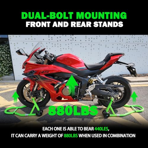 MOTO4U Motorcycle Stand,880lbs Motorcycle Stands Front and Rear with 4 Adjustable Swingarm Spool,Heavy Duty Front Rear Wheels Lift Combo,Paddock Stands Dual bolt Universal Fit for Most Sport Bike