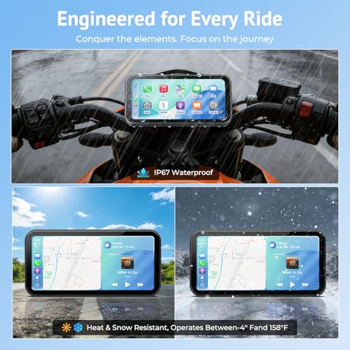 6.25" Wireless Motorcycle CarPlay Screen with Android Auto,Built-in TPMS,IP67 Waterproof Motorcycle GPS Display,OTA Update,Bluetooth Audio,Portrait/Landscape Switch for Riding