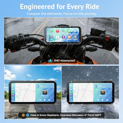 6.25" Wireless Motorcycle CarPlay Screen with Android Auto,Built-in TPMS,IP67 Waterproof Motorcycle GPS Display,OTA Update,Bluetooth Audio,Portrait/Landscape Switch for Riding