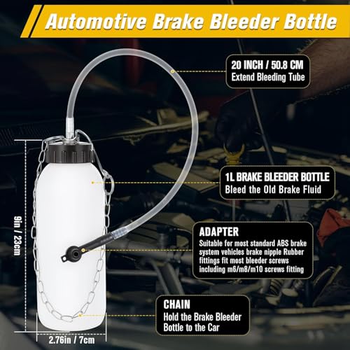 Meonum 4pcs 1L Brake Bleeder Bottle with 20 Inch Tube and Rubber Connector, One Person Brake Bleeder Kit Suitable for Cars and Motorcycles ATVs