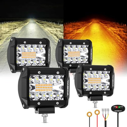 Auxbeam 6 Modes Amber White Series, 4 Packs LED Pod Lights Flash Strobe Warning Multi-Function, 4" 240W Spot Flood Combo LED Offroad Lights, for 4x4 4WD Truck Car Jeep Wrangler - color: 4 Packs of 4"