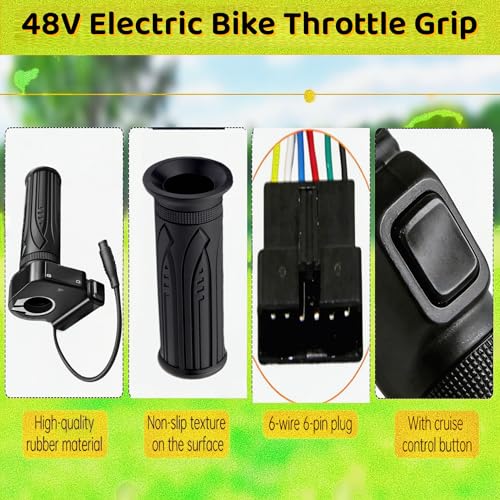 48V Electric Bike Throttle Grip with LCD Voltage Display & Cruise Control | 7/8-inch (22mm) handlebars, 6-Pin Connector, Compatible with Jetson Haze, DYU Y16 & Folding Ebike