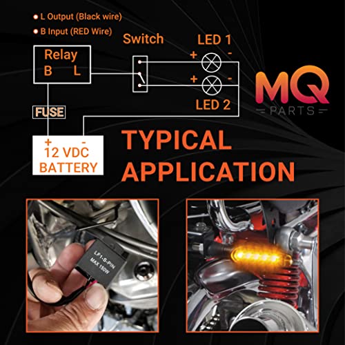 2 Packs 2-Pin 12V Electronic LED Flasher Relay LF1-S-PIN MAX 150W - Rate Control Flasher Relay for Motorcycle Fixes Turn Signal Bulbs Hyper Flash - Premium Part by MQparts